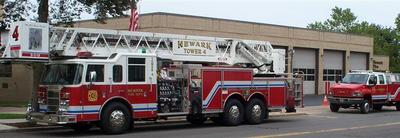 Fire engine parked outside of station